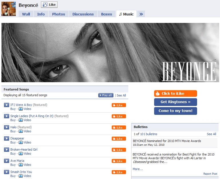 Beyonce Facebook Fan Page